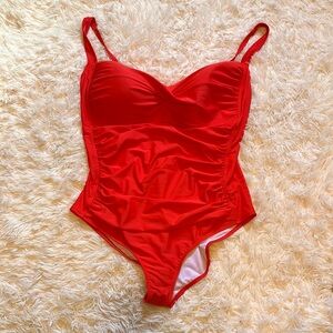 Liz Claiborne Poppy Red One Piece Swimsuit with Sweetheart Neckline